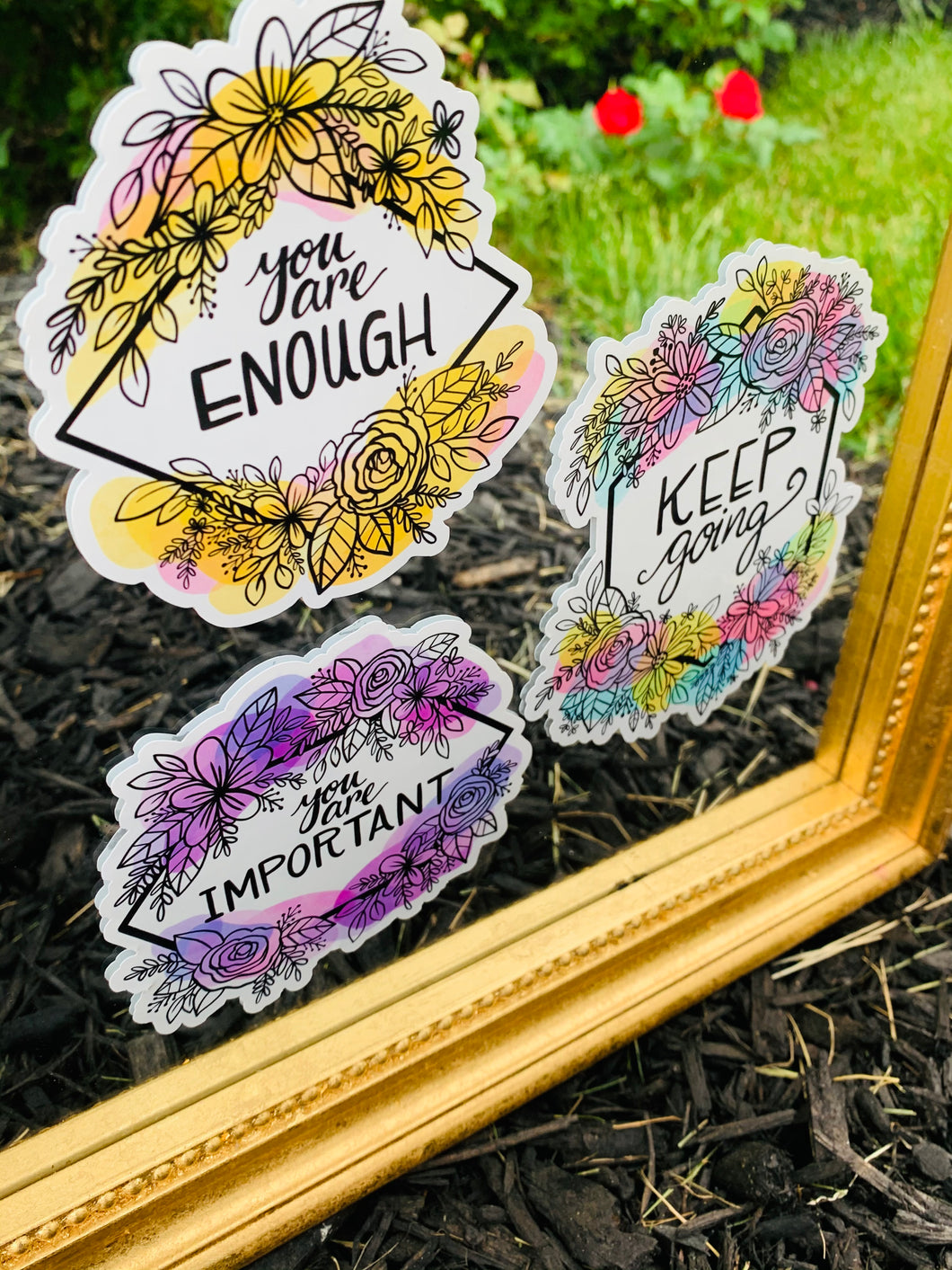 Floral Positive Message Mirror Clings