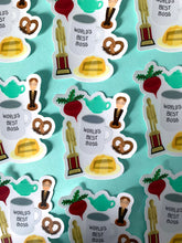 Load image into Gallery viewer, Mug, Stapler, and Beets Sticker Collage
